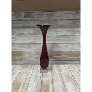 Aveda Sweden Ruby Red Tulip‎ Vase 12" MCM Flowers Decor Glass